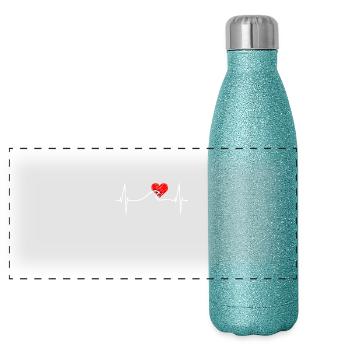 Surfer Heartbeat Wave Surf Pulse Heart pour le surf - Gourde isotherme panoramique pailletée 500 ml - paillettes bleues - Devant