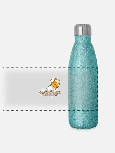 Montagnes et bière - Gourde isotherme panoramique pailletée 500 ml - paillettes bleues - Devant