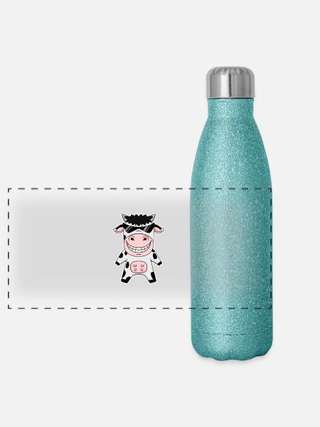 Coole Kuh - Panorama Glitzer Isolierflasche 500 ml - Blau Glitzer - Vorne