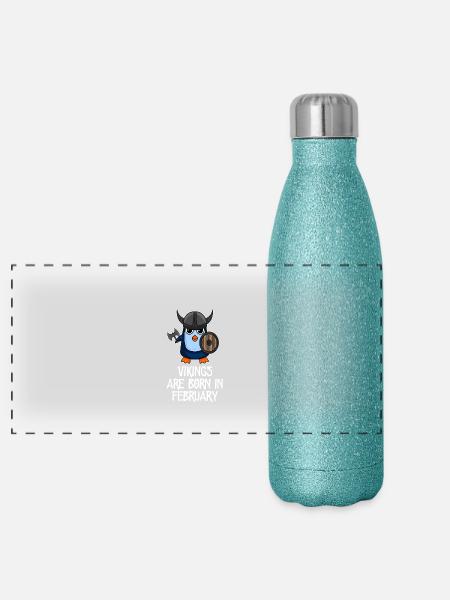 Les Vikings sont nés en février - Penguin Vikings - Gourde isotherme panoramique pailletée 500 ml - paillettes bleues - Devant