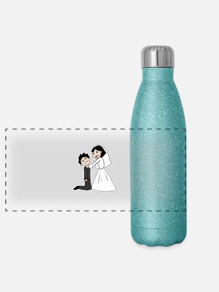 Marié drôle - Gourde isotherme panoramique pailletée 500 ml - paillettes bleues - Devant