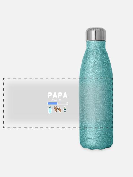 werdender Vater - Papa wird geladen - Panorama Glitzer Isolierflasche 500 ml - Blau Glitzer - Vorne