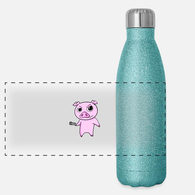 Gangster Schwein mit Waffe Panorama Glitzer Isolierflasche 500 ml