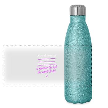 A Real Woman Is Whatever She Wants To Be Feminist - Gourde isotherme panoramique pailletée 500 ml - paillettes bleues - Devant