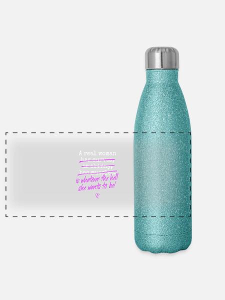 A Real Woman Is Whatever She Wants To Be Feminist - Gourde isotherme panoramique pailletée 500 ml - paillettes bleues - Devant
