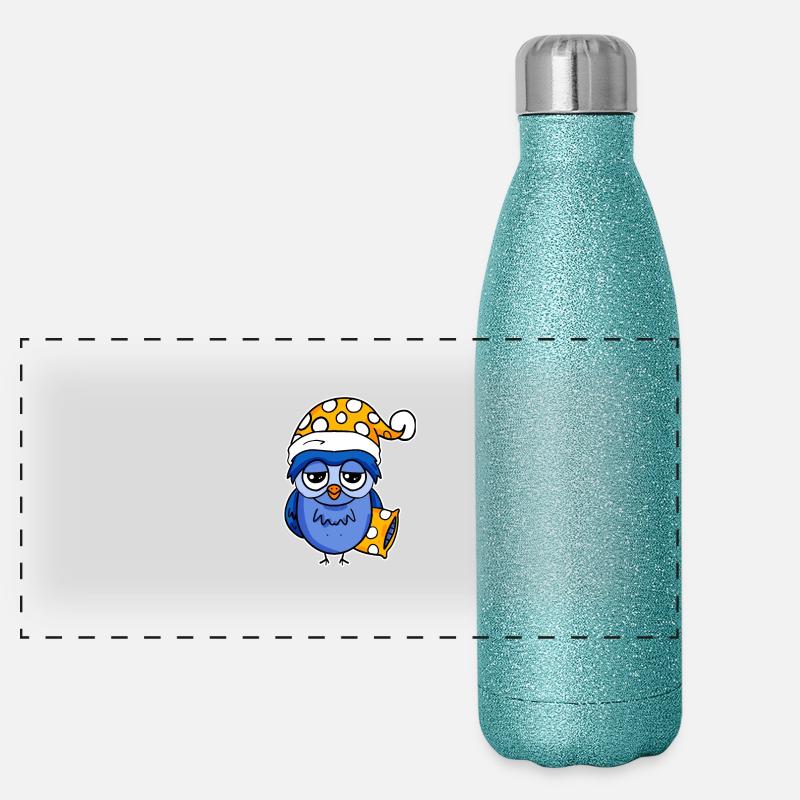 Frühaufsteher Eule Schlafen Panorama Glitzer Isolierflasche 500 ml