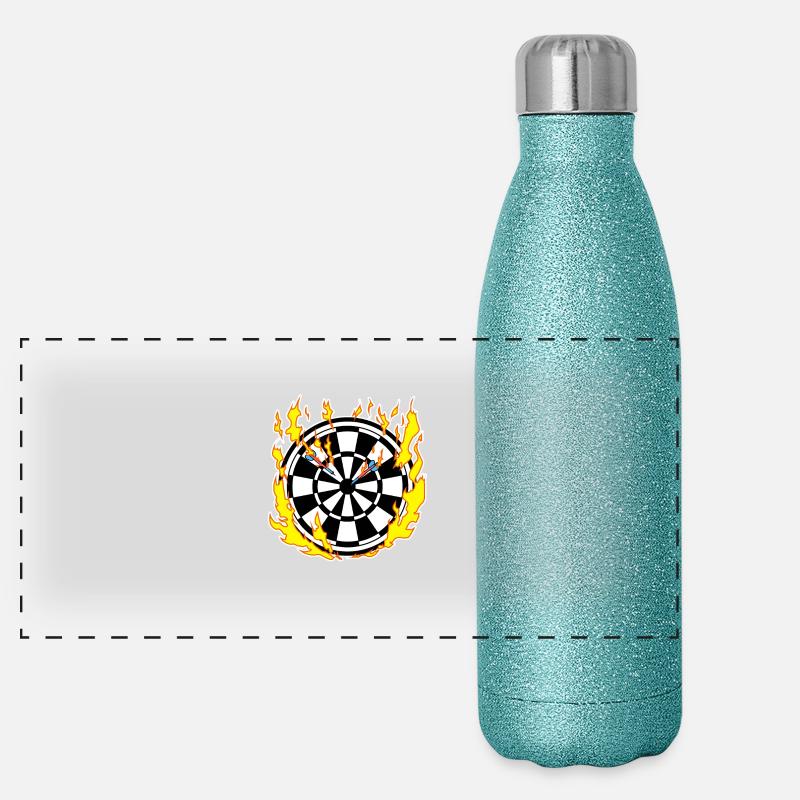 Dartscheibe in Flammen Panorama Glitzer Isolierflasche 500 ml