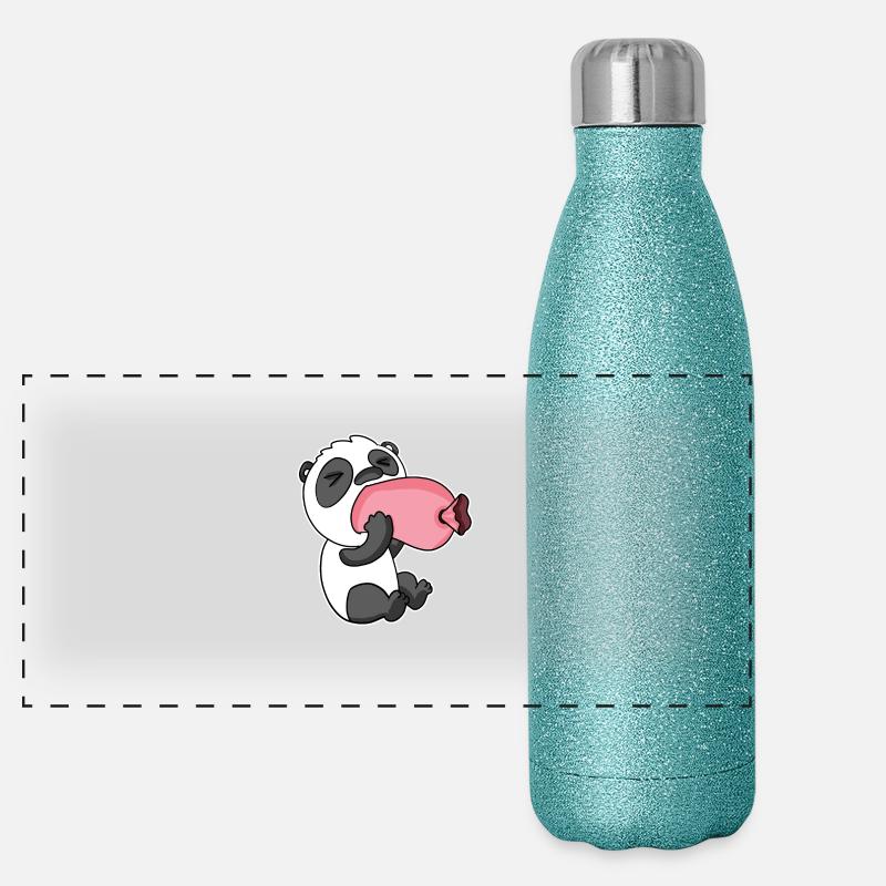 Panda mit Wurst Panorama Glitzer Isolierflasche 500 ml