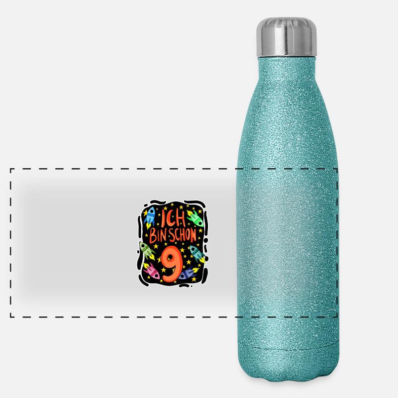 Ich bin schon 9 Geburtstag mit Raketen Weltall Panorama Glitzer Isolierflasche 500 ml