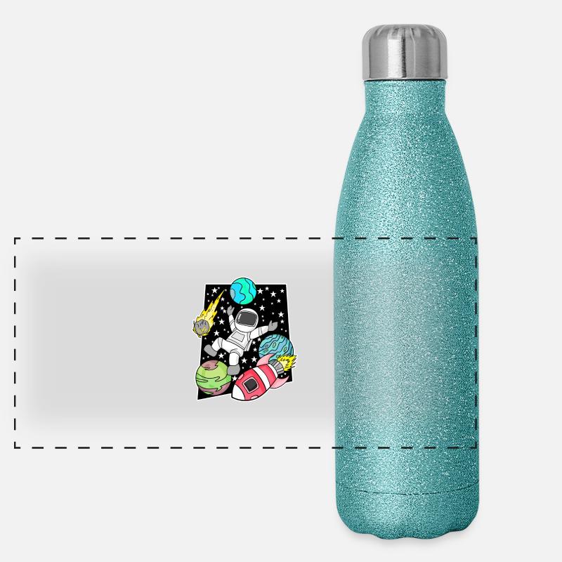 Astronaut im Weltall mit Rakete Panorama Glitzer Isolierflasche 500 ml
