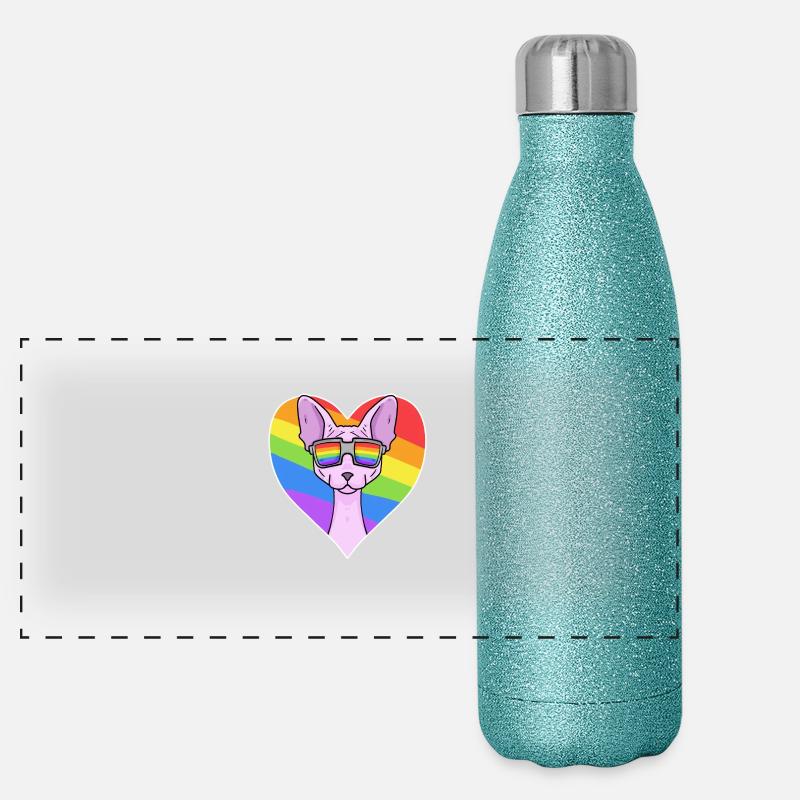 Sphynx Katze - Sphinx-Katze - Regenbogen Herz Panorama Glitzer Isolierflasche 500 ml
