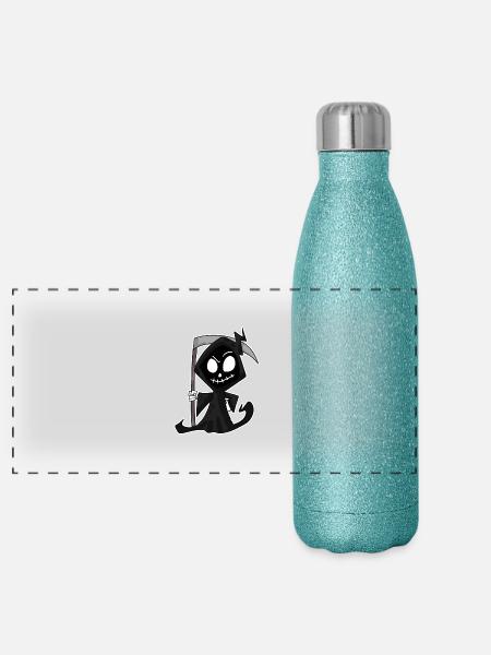 Grim Reaper with Scythe - Panoramic Glitter Thermal Bottle 500 ml - blue glitter - Front