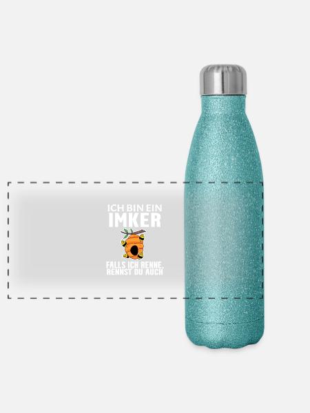 Bienen Imker Biene - Panorama Glitzer Isolierflasche 500 ml - Blau Glitzer - Vorne