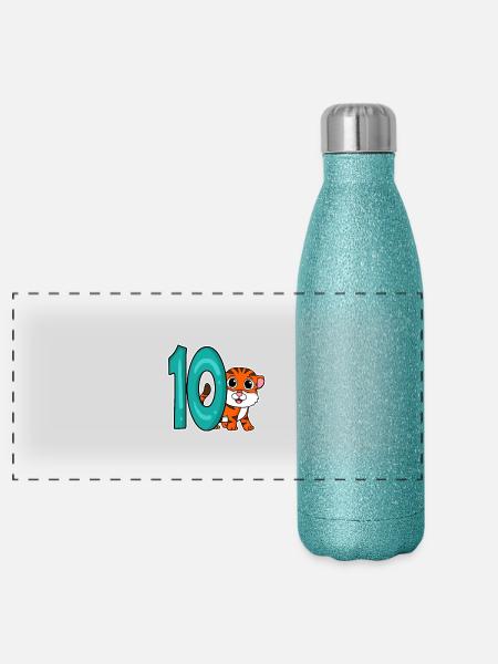 10 Jahre alt - 10. Geburtstag - Kindergeburtstag - Panorama Glitzer Isolierflasche 500 ml - Blau Glitzer - Vorne