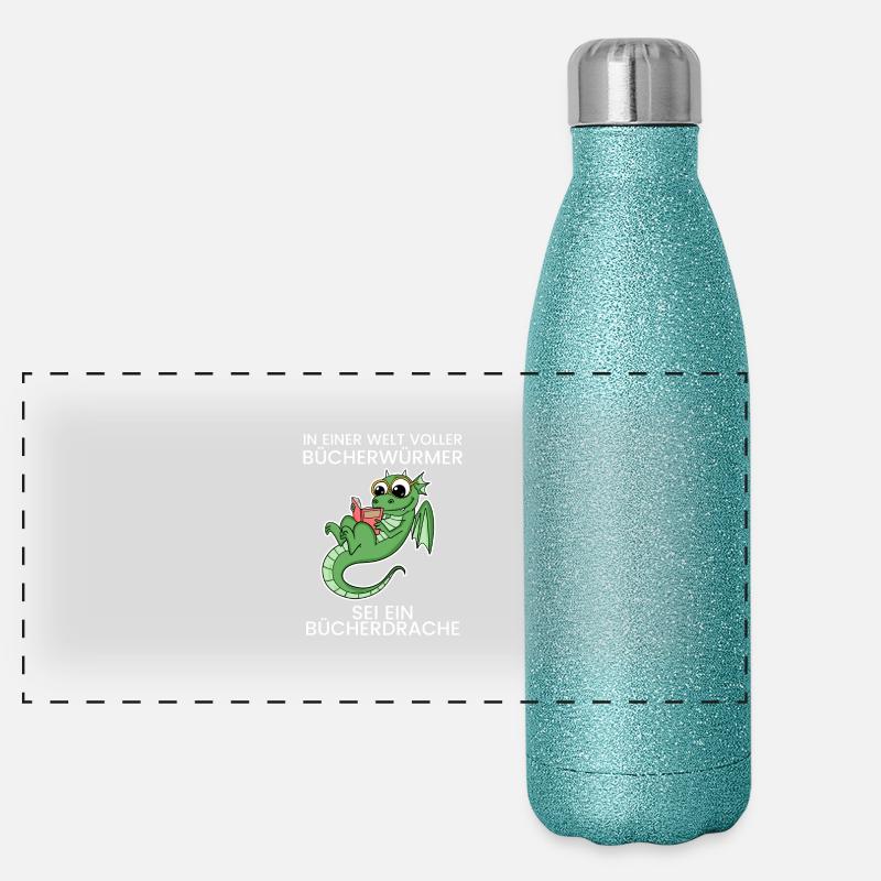 Bücher Drache Drachen - Panorama Glitzer Isolierflasche 500 ml - Blau Glitzer