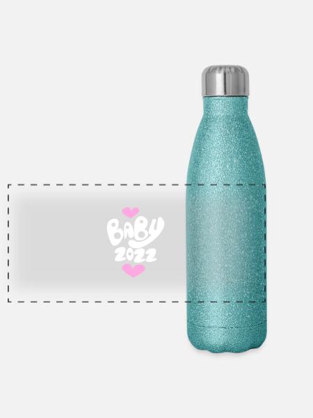 Baby 2022 - Newborn 2022 Baby Gift - Panoramic Glitter Thermal Bottle 500 ml - blue glitter - Front
