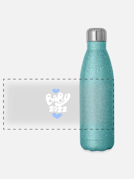 Bébé 2022 - Gourde isotherme panoramique pailletée 500 ml - paillettes bleues - Devant