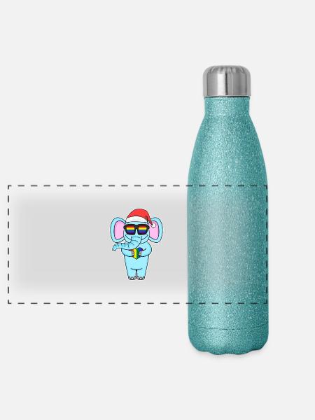 Elephant Rainbow Christmas - Panoramic Glitter Thermal Bottle 500 ml - blue glitter - Front