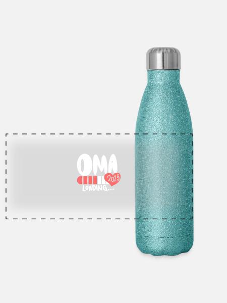 Oma 2023 - Werdende Oma 2023 - Panorama Glitzer Isolierflasche 500 ml - Blau Glitzer - Vorne