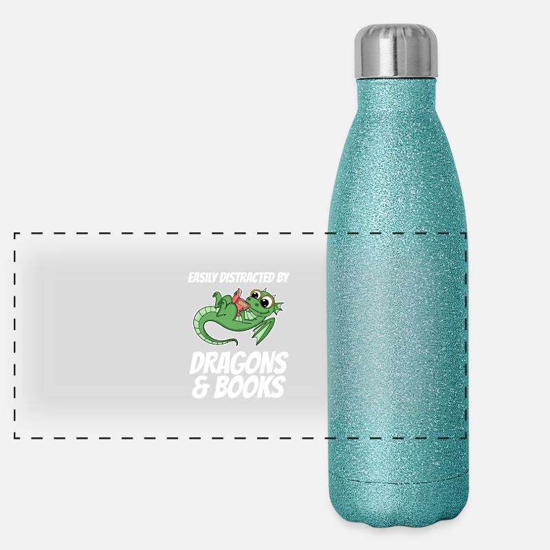 Buch Bücher Drache Drachen Geschenk Panorama Glitzer Isolierflasche 500 ml
