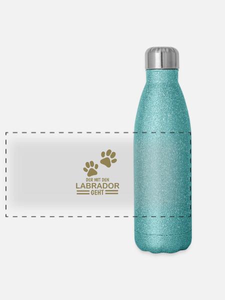 Herrchen Labrador der mit dem Labrador geht - Panorama Glitzer Isolierflasche 500 ml - Blau Glitzer - Vorne
