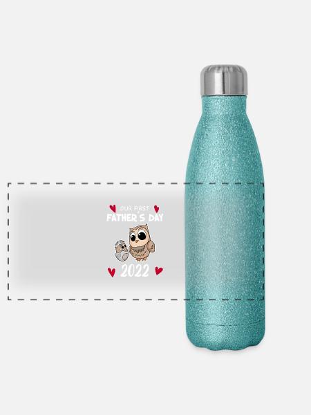 Father's Day 2022 - Our first Father's Day - Panoramic Glitter Thermal Bottle 500 ml - blue glitter - Front
