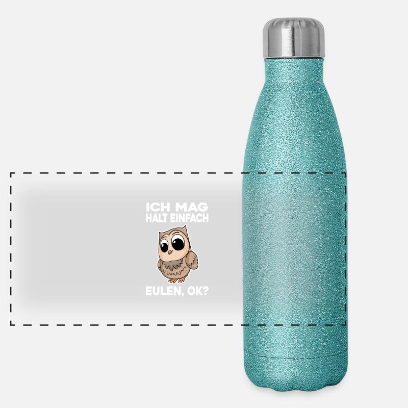 Ich mag halt einfach Eulen - Panorama Glitzer Isolierflasche 500 ml - Blau Glitzer