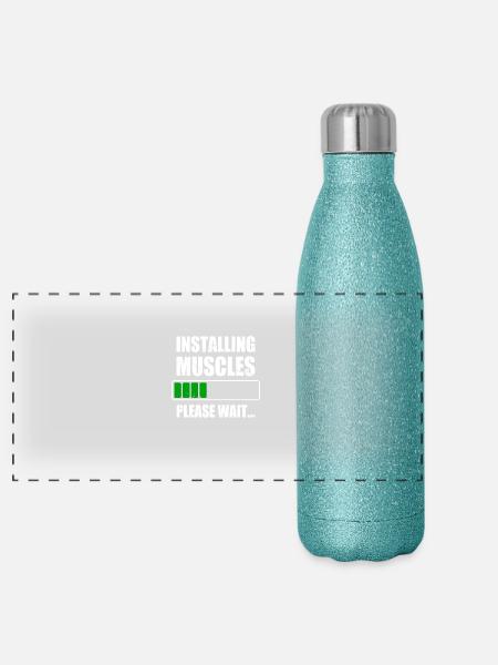 Installing Muscles Muscles Installs Gym Workout - Panoramic Glitter Thermal Bottle 500 ml - blue glitter - Front