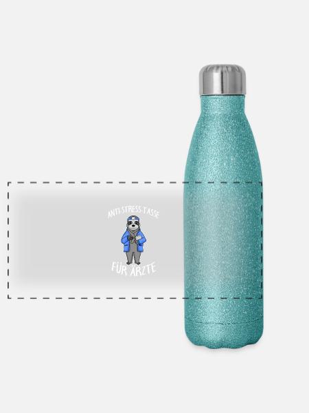 Anti Stress Tasse für Tierärzte - Panorama Glitzer Isolierflasche 500 ml - Blau Glitzer - Vorne