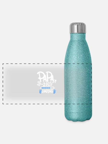 Papa 2023 - Vater 2023 loading Sohn - Panorama Glitzer Isolierflasche 500 ml - Blau Glitzer - Vorne