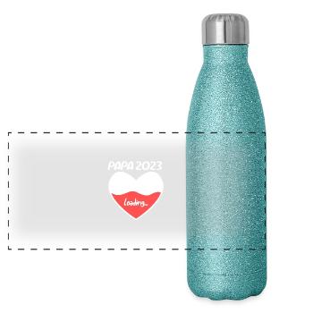 Papa 2023 - Vater 2023 loading - Panorama Glitzer Isolierflasche 500 ml - Blau Glitzer - Vorne