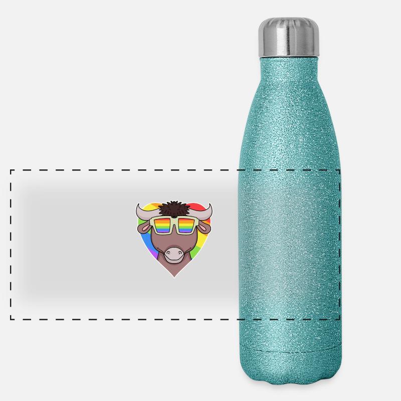 LGBT Animal Taureau Rainbow Heart Gourde isotherme panoramique pailletée 500 ml