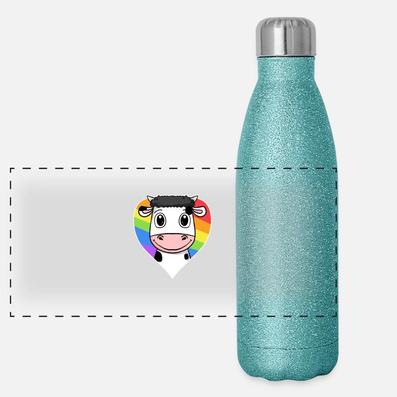 Kuh Lgbt Regenbogen Farben Panorama Glitzer Isolierflasche 500 ml