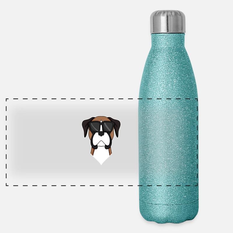 Deutscher Boxer Hund mit Sonnenbrille Panorama Glitzer Isolierflasche 500 ml