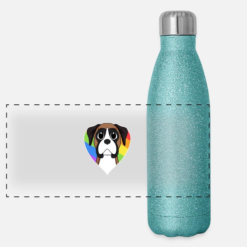 LGBT Hund Deutscher Boxer Regenbogen Panorama Glitzer Isolierflasche 500 ml