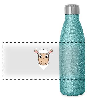 Sheep Illustration - Panoramic Glitter Thermal Bottle 500 ml - blue glitter - Front