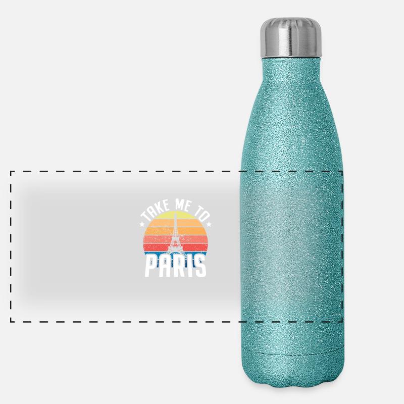 Take Me To Paris Heartbeat Eiffel Tower France Panoramic Glitter Thermal Bottle 500 ml