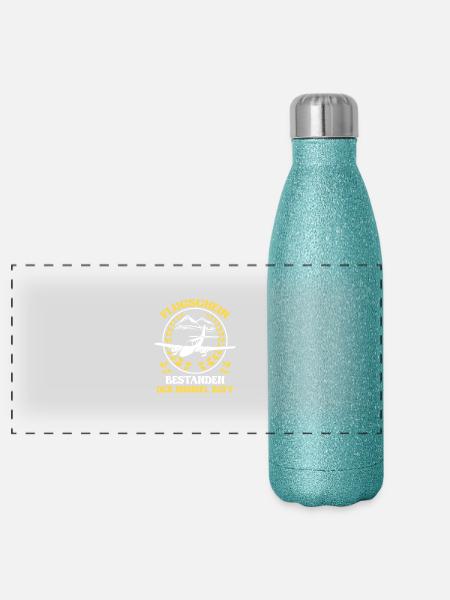 Flugschein bestanden der Himmel ruft - Panorama Glitzer Isolierflasche 500 ml - Blau Glitzer - Vorne