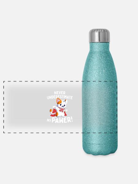 Katzen Never Underestimate My Pawer Wortspiel Cat - Panorama Glitzer Isolierflasche 500 ml - Blau Glitzer - Vorne