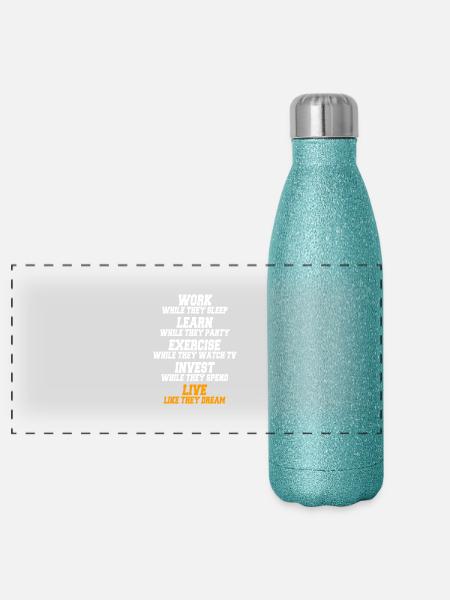 Work While They Sleep Saying Entrepreneur Success - Panoramic Glitter Thermal Bottle 500 ml - blue glitter - Front