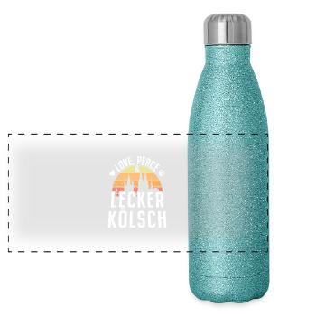 Love Peace Lecker Kölsch Cologne Carnival Cologne Cathedral - Panoramic Glitter Thermal Bottle 500 ml - blue glitter - Front