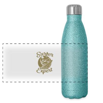 Surfer Design Surfer Expert Surfen Surfbrett - Panorama Glitzer Isolierflasche 500 ml - Blau Glitzer - Vorne