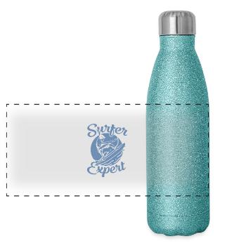 Surfer Design Surfer Expert Surfen Surfbrett - Panorama Glitzer Isolierflasche 500 ml - Blau Glitzer - Vorne