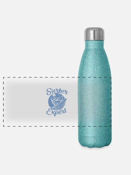 Surfer Design Surfer Expert Surfen Surfbrett - Panorama Glitzer Isolierflasche 500 ml - Blau Glitzer - Vorne