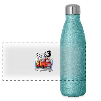3 ans Jeune pompier camion voiture - Gourde isotherme panoramique pailletée 500 ml - paillettes bleues - Devant