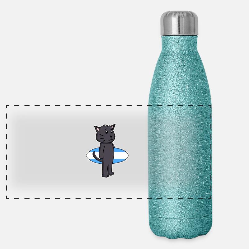 Surfboard Katze Bombay Surfen Geschenk Panorama Glitzer Isolierflasche 500 ml