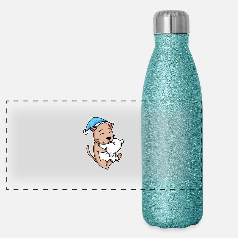 Chat avec bonnet de couchage et oreiller Gourde isotherme panoramique pailletée 500 ml