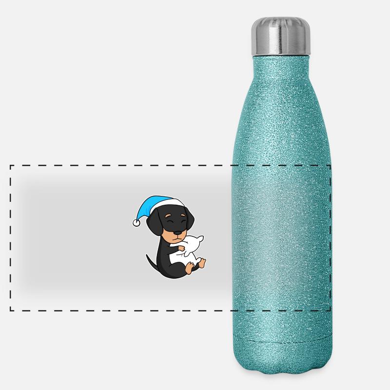 Hund Hunderasse Dackel Dachshund - Panorama Glitzer Isolierflasche 500 ml - Blau Glitzer