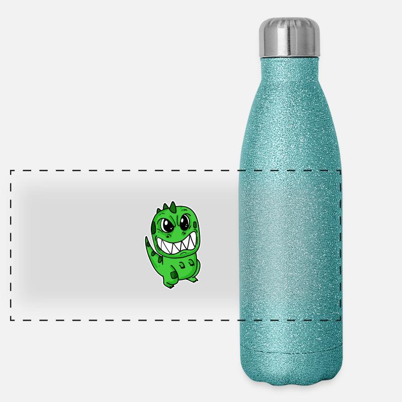 Wütender kleiner Dinosaurier - Panorama Glitzer Isolierflasche 500 ml - Blau Glitzer