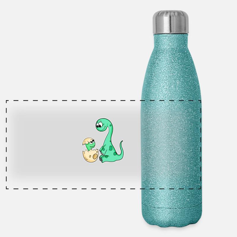 Dinosaurier mit Baby Dinosaurier Panorama Glitzer Isolierflasche 500 ml